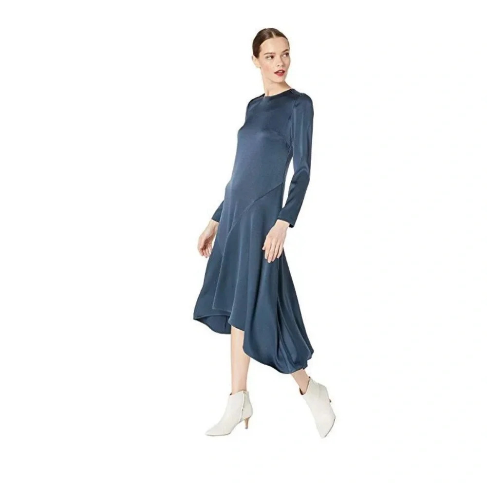 Jason Wu‎ Teal Handkerchief Long  Sleeve Midi Dress 2